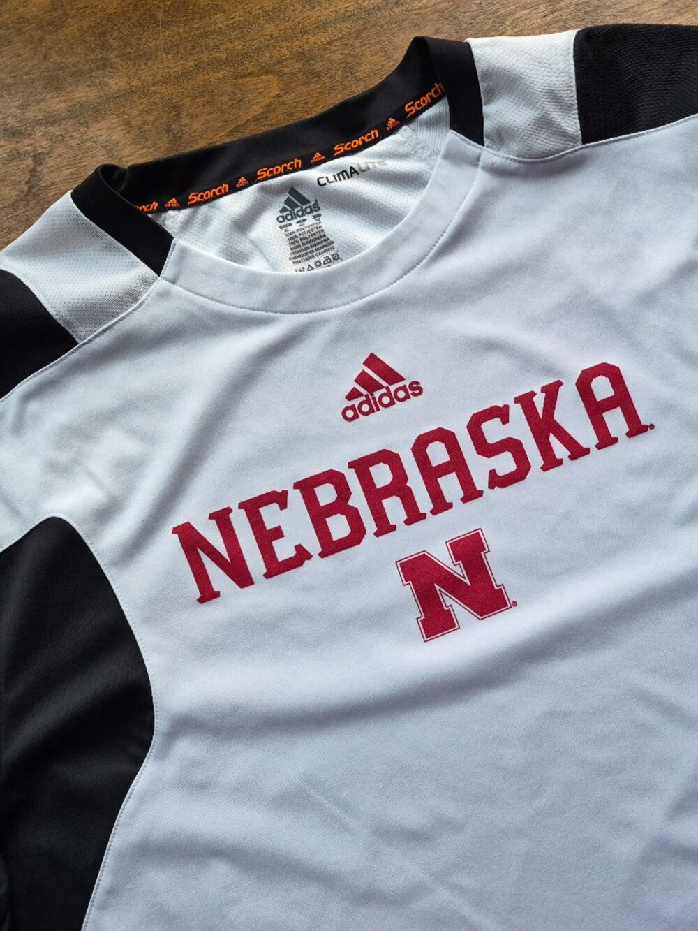 Nebraska Cornhuskers Mens XL ClimaLite Performance T-Shirt Adidas Scorch Wht/Blk